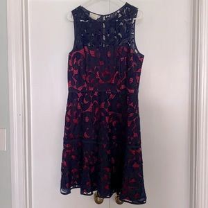 Navy and Hot Pink Lace Detail Summer Dress